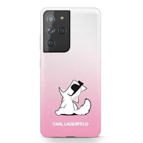 Луксозен Калъф за Samsung S21 Ultra, Karl Lagerfeld Choupette Fun Case, Розов