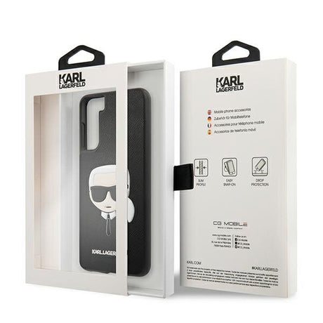 Луксозен Калъф за Samsung S21, Karl Lagerfeld Saffiano Ikonik TPU Case, Черен (6)