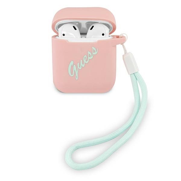 Луксозен Калъф за Apple Airpods 2, Guess Silicone Case, Розов