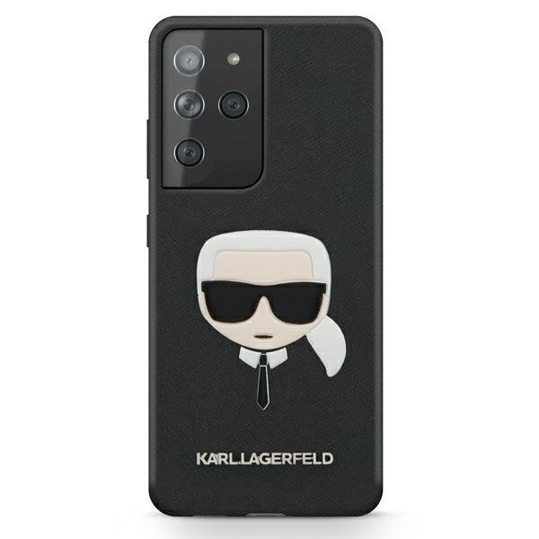 Луксозен Калъф за Samsung S21 Ultra, Karl Lagerfeld Saffiano Ikonik TPU Case, Черен (2)