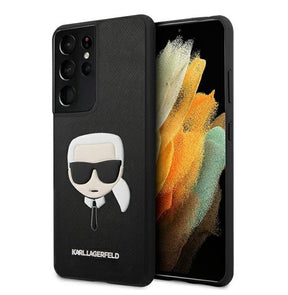 Луксозен Калъф за Samsung S21 Ultra, Karl Lagerfeld Saffiano Ikonik TPU Case, Черен