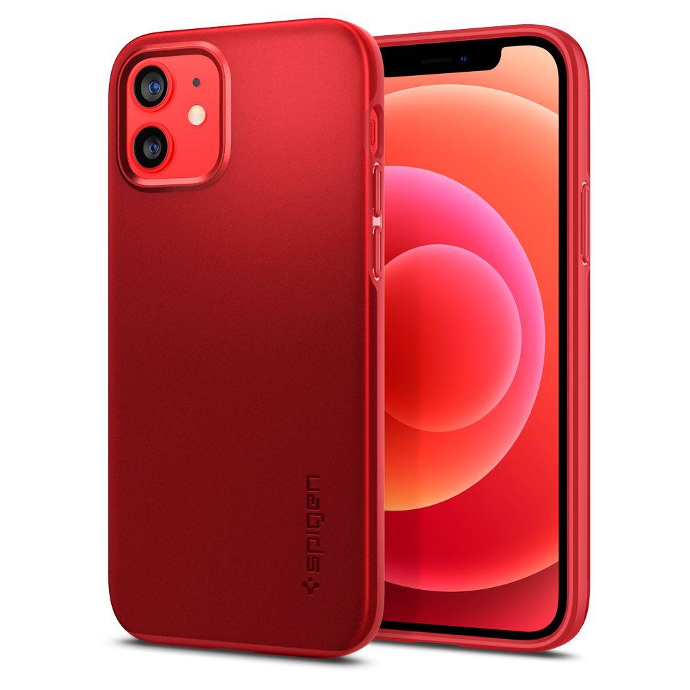 Противоударен Калъф за iPhone 12/Pro, Spigen Thin Fit Case, Червен
