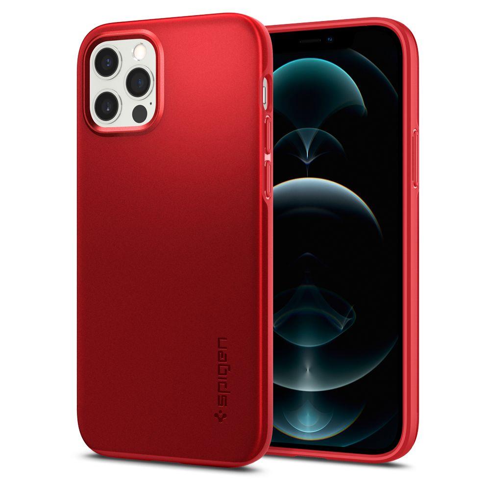 Противоударен Калъф за iPhone 12/Pro, Spigen Thin Fit Case, Червен (2)
