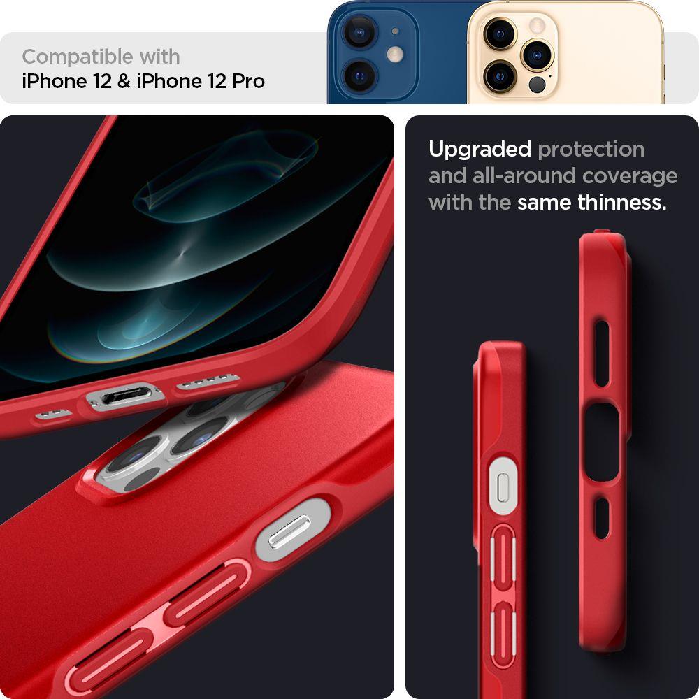 Противоударен Калъф за iPhone 12/Pro, Spigen Thin Fit Case, Червен (8)