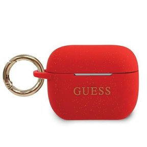 Луксозен Калъф за Apple Airpods Pro, Guess Silicone Glitter Case, Червен