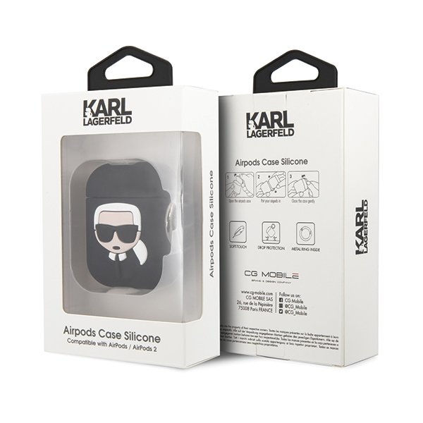 Луксозен Калъф за Apple Airpods, Karl Lagerfeld Silicone Iconic Case, Черен (4)