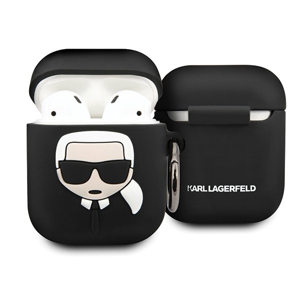 Луксозен Калъф за Apple Airpods, Karl Lagerfeld Silicone Iconic Case, Черен (2)