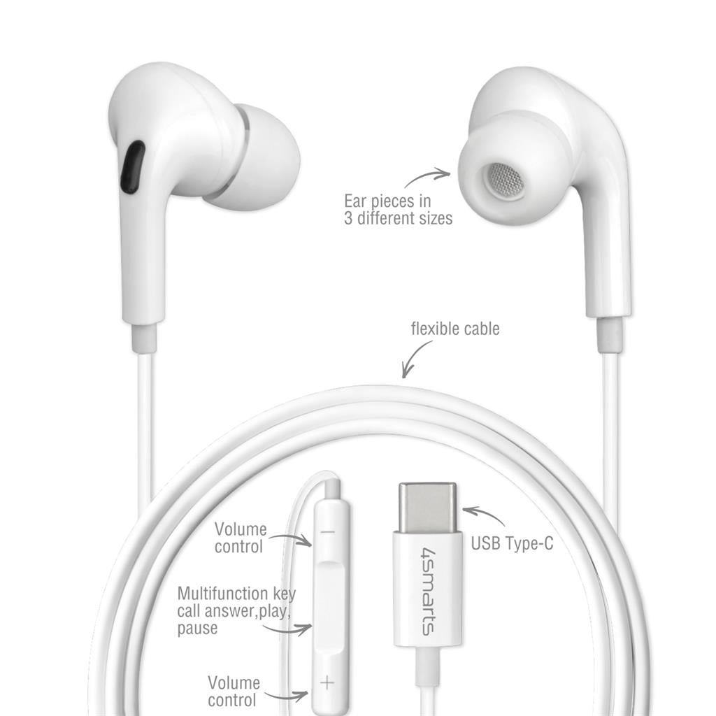 Слушалки с USB-C, 4Smarts Handsfree USB-C Melody Active, Бял (2)