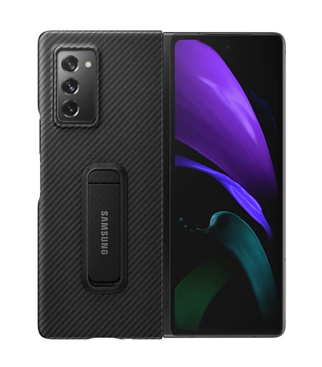 Оригинален Калъф с Поставка за Samsung Z Fold 2, Aramid Carbon Case, Черен (5)