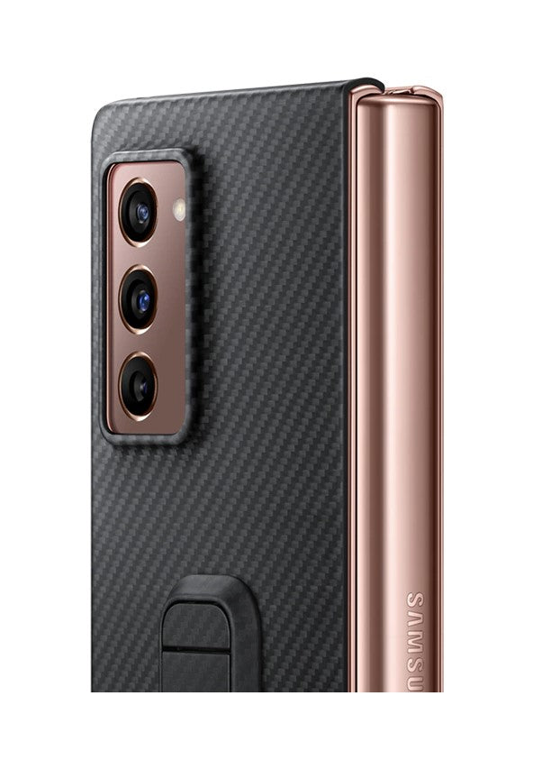 Оригинален Калъф с Поставка за Samsung Z Fold 2, Aramid Carbon Case, Черен (4)