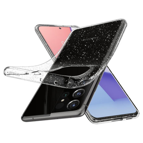 Противоударен Блестящ Калъф за Samsung S21 Ultra, Spigen Liquid Crystal Glitter Quartz Case, Прозрачен (2)