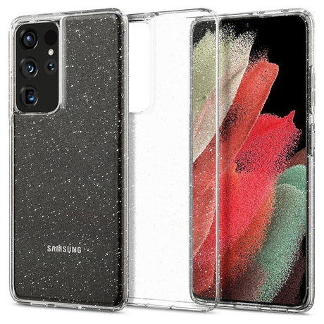 Противоударен Блестящ Калъф за Samsung S21 Ultra, Spigen Liquid Crystal Glitter Quartz Case, Прозрачен