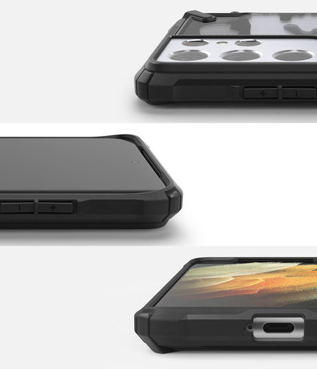 Противоударен Хибриден Калъф за Samsung S21 Ultra, Ringke Fusion X Camouflage Case, Черен (5)
