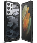 Противоударен Хибриден Калъф за Samsung S21 Ultra, Ringke Fusion X Camouflage Case, Черен (2)