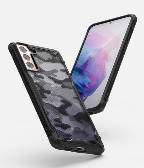 Противоударен Хибриден Калъф за Samsung S21, Ringke Fusion X Camouflage Case, Черен (6)