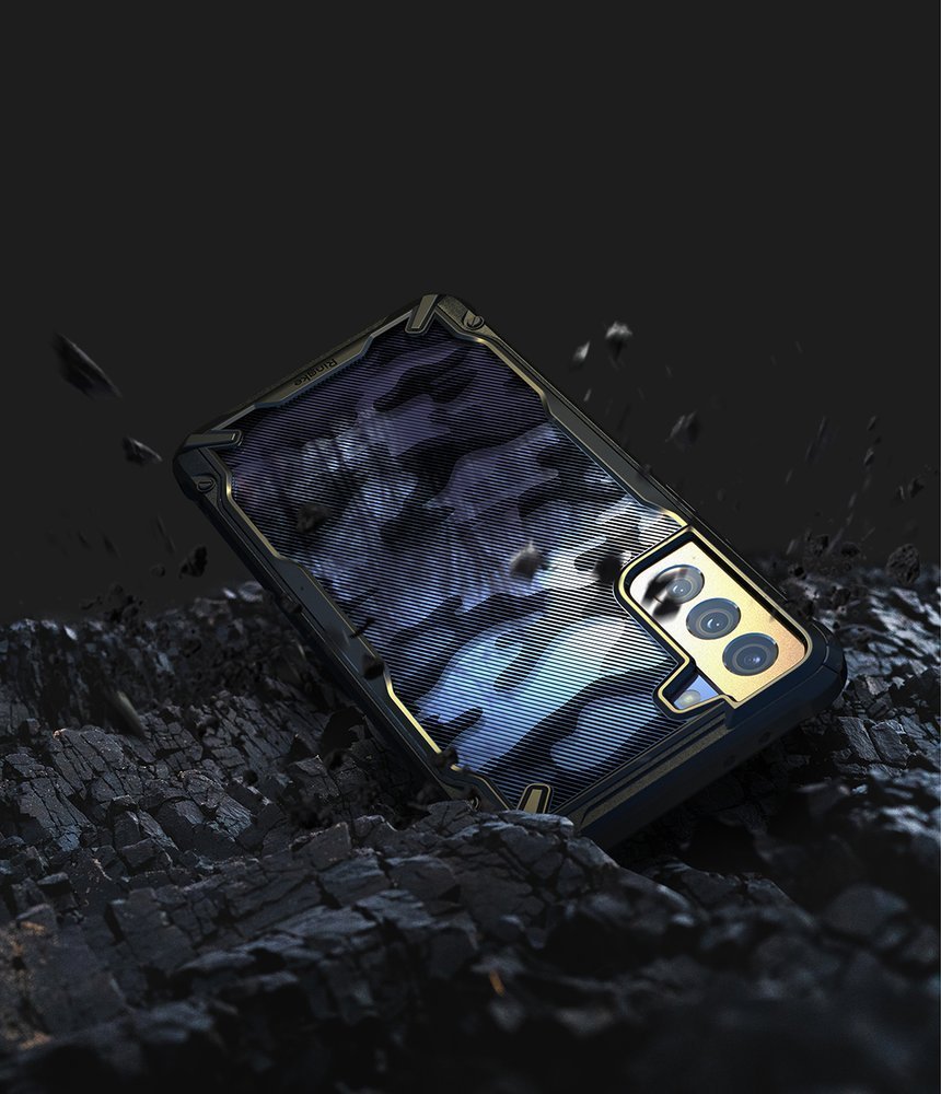 Противоударен Хибриден Калъф за Samsung S21, Ringke Fusion X Camouflage Case, Черен (4)