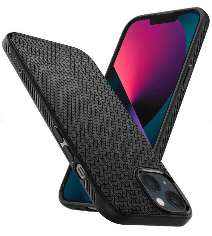 Противоударен Силиконов Калъф за за iPhone 13, Spigen Liquid Air Case, Черен (2)