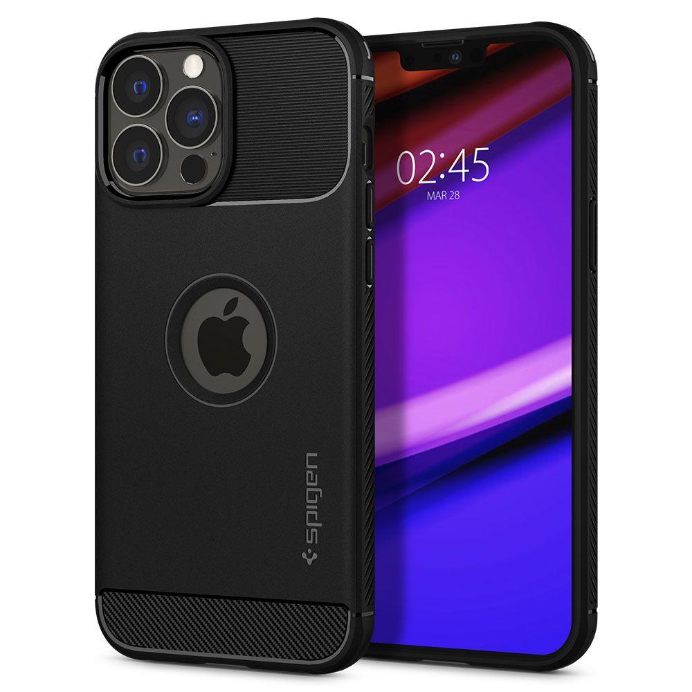 Противоударен Силиконов Калъф за iPhone 13 Pro, Spigen Rugged Armor Case, Черен
