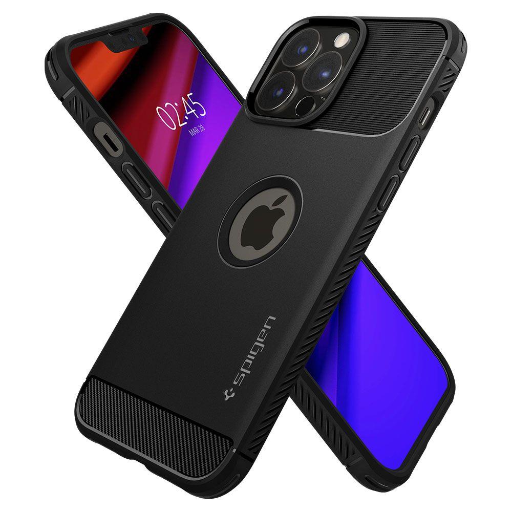 Противоударен Силиконов Калъф за iPhone 13 Pro, Spigen Rugged Armor Case, Черен (3)