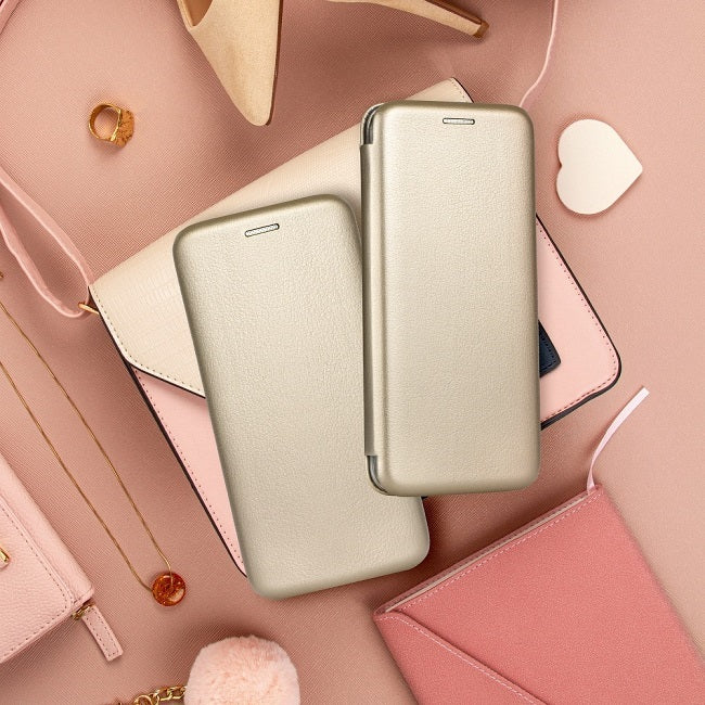 Кожен Калъф за Samsung A12, Forcell Elegance Book Case, Златист (3)