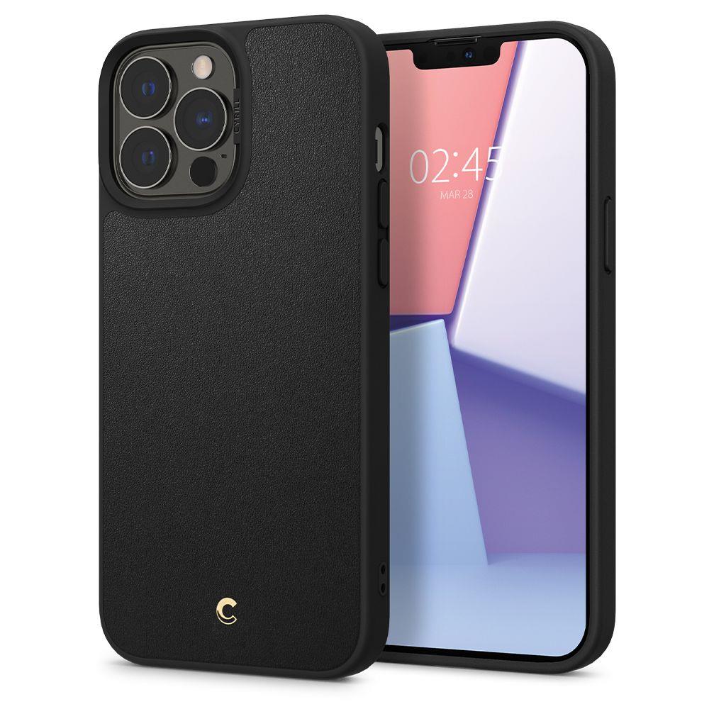 Кожен Калъф за iPhone 13 Pro Max, Spigen Cyrill Leather Brick Case, Черен
