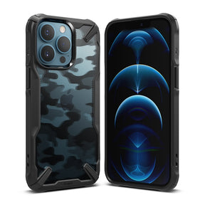 Противоударен Хибриден Калъф за iPhone 13 Pro, Ringke Fusion X Camouflage Case, Черен