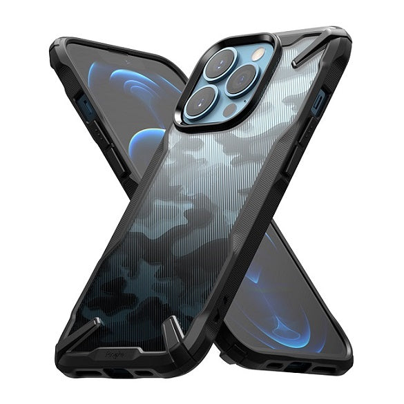 Противоударен Хибриден Калъф за iPhone 13 Pro Max, Ringke Fusion X Camouflage Case, Черен (2)