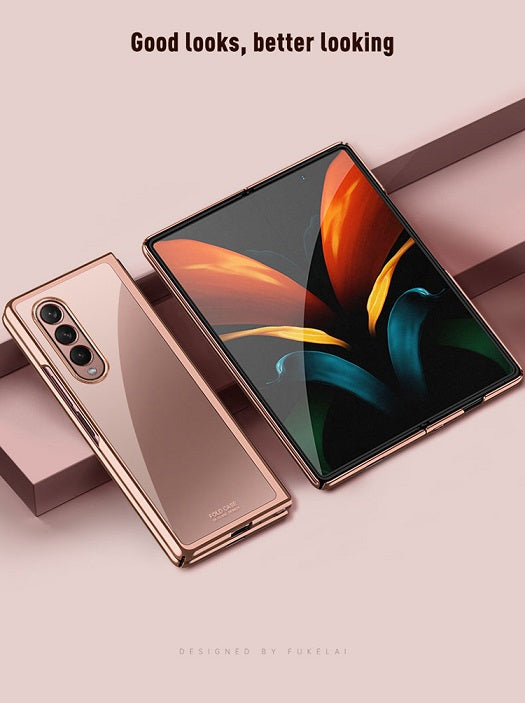 Поликарбонатен Калъф за Samsung Galaxy Z Fold 3, Electroplating Frame Case, Златист (5)