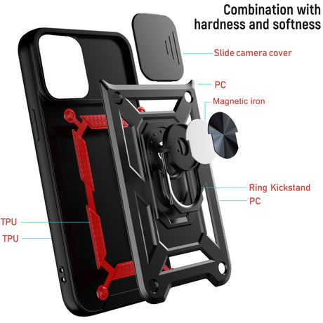 Калъф със Стойка-Пръстен за iPhone 13 Pro, Kickstand Camera Case, Черен (6)
