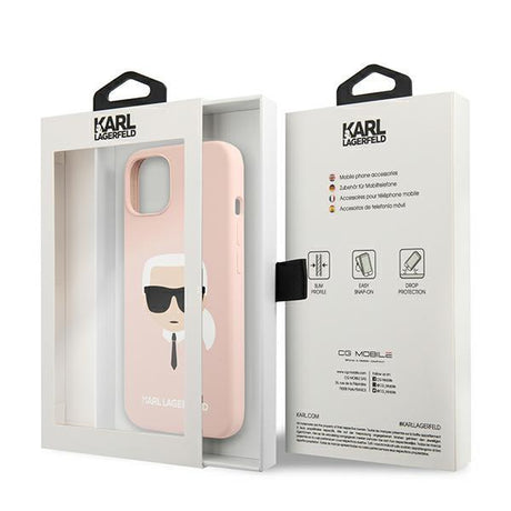 Луксозен Калъф за iPhone 13 Mini, Karl Lagerfeld Silicone Iconic Case, Розов (7)
