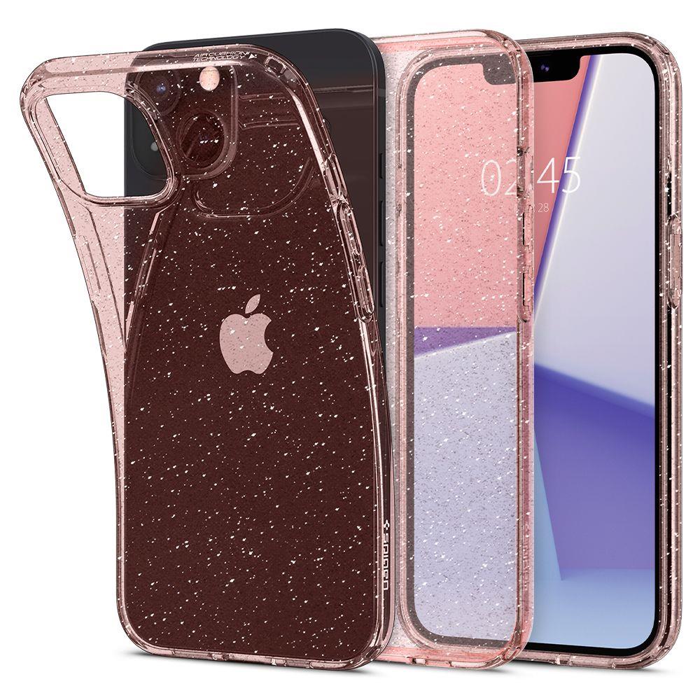 Противоударен Блестящ Калъф за iPhone 13, Spigen Liquid Crystal Glitter Quartz Case, Розов (2)
