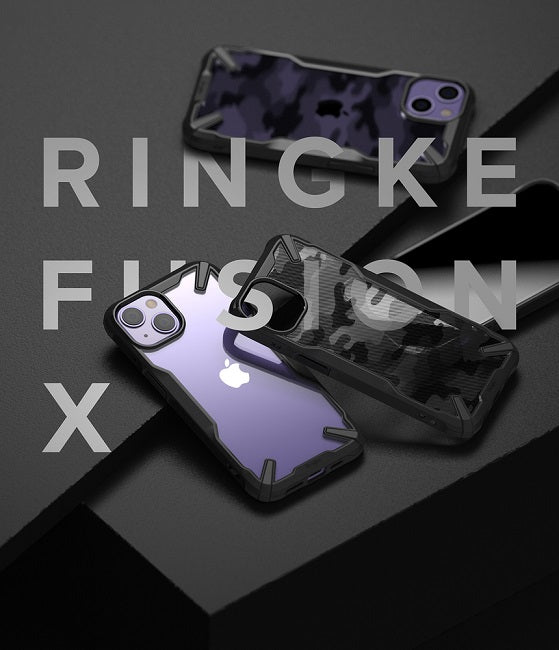 Противоударен Хибриден Калъф за iPhone 13, Ringke Fusion X Camouflage Case, Черен (7)