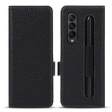 Кожен Калъф с S-Pen Поставка за Samsung Z Fold 3, GKK Leather Case, Черен