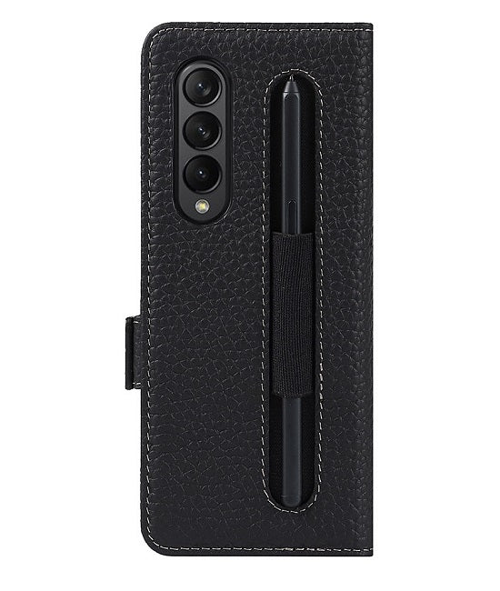 Кожен Калъф с S-Pen Поставка за Samsung Z Fold 3, GKK Leather Case, Черен (2)