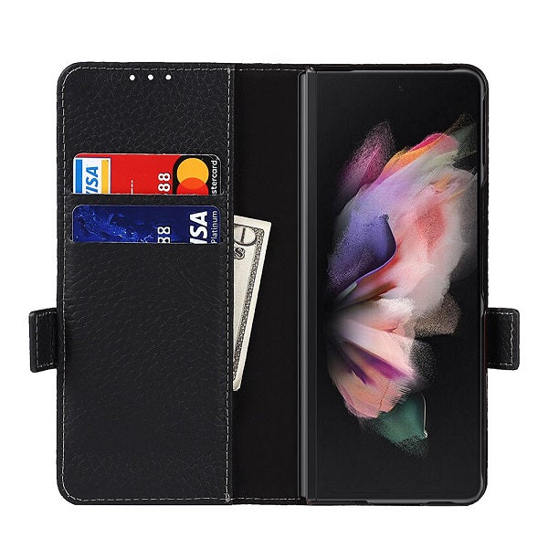 Кожен Калъф с S-Pen Поставка за Samsung Z Fold 3, GKK Leather Case, Черен (4)