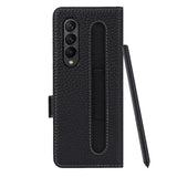 Кожен Калъф с S-Pen Поставка за Samsung Z Fold 3, GKK Leather Case, Черен (3)