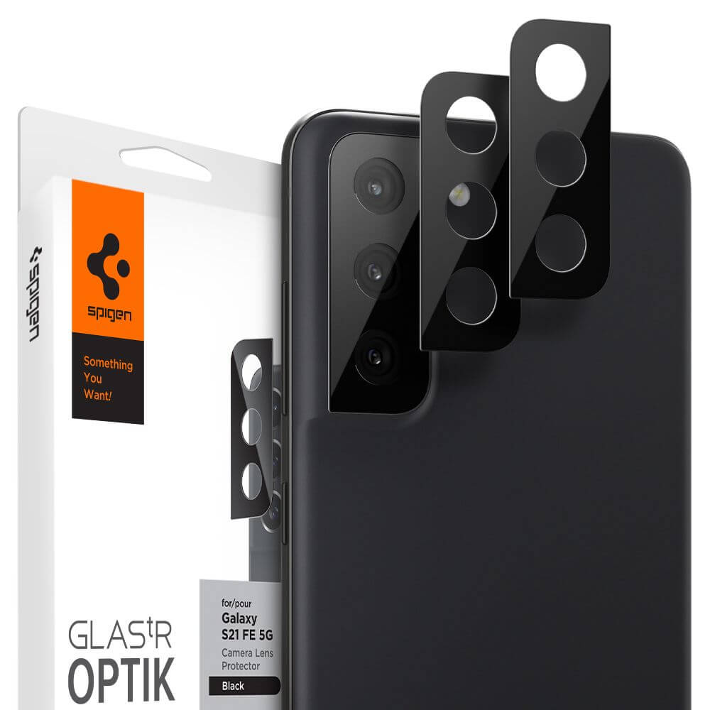 Стъклен Протектор за Камерата на Samsung S21 FE, Spigen EZ Fit Optik Pro Glass tR 2бр., Черен