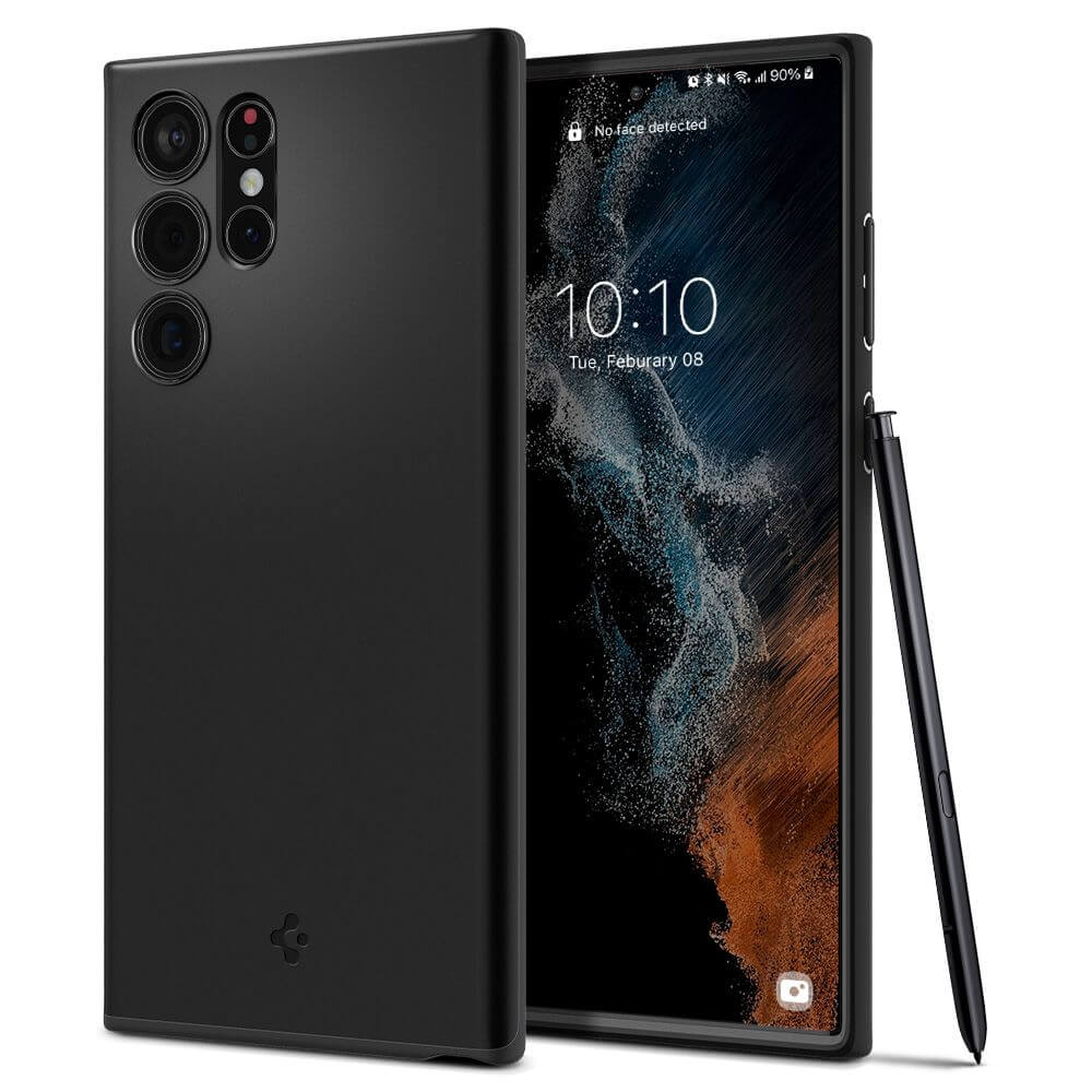 Противоударен Калъф за Samsung S22 Ultra, Spigen Thin Fit Case, Черен