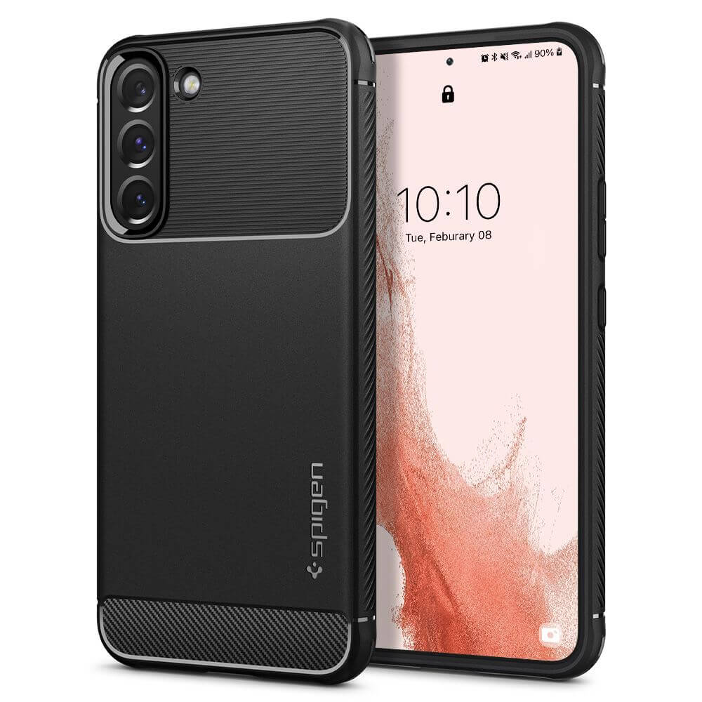 Противоударен Силиконов Калъф за Samsung S22, Spigen Rugged Armor Case, Черен