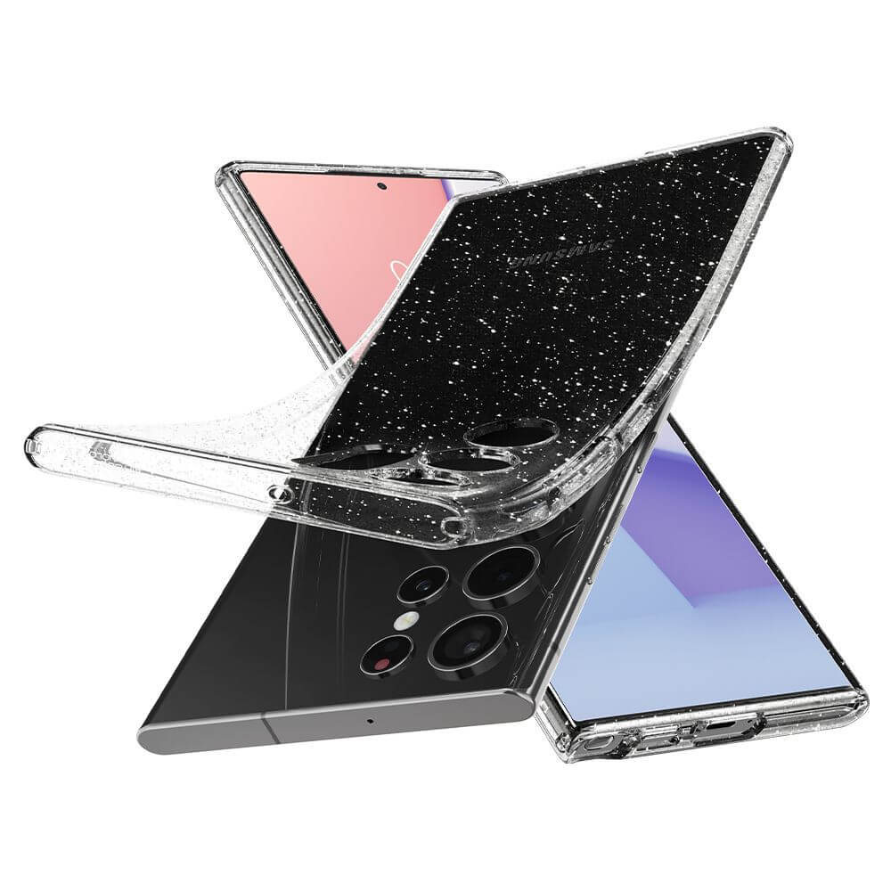 Противоударен Блестящ Калъф за Samsung S22 Ultra, Spigen Liquid Crystal Glitter Quartz Case, Прозрачен (6)