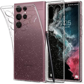 Противоударен Блестящ Калъф за Samsung S22 Ultra, Spigen Liquid Crystal Glitter Quartz Case, Прозрачен