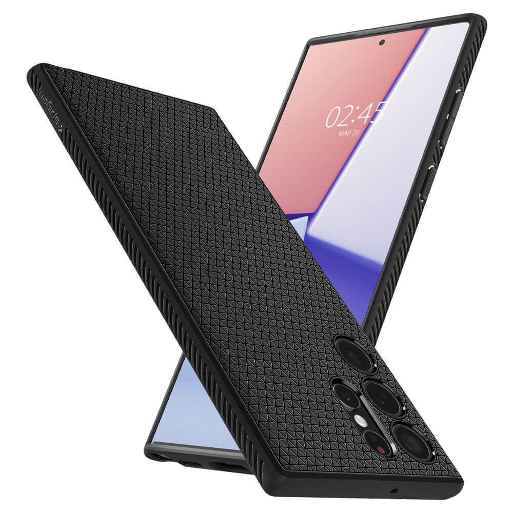 Противоударен Силиконов Калъф за Samsung S22 Ultra, Spigen Liquid Air Case, Черен (3)