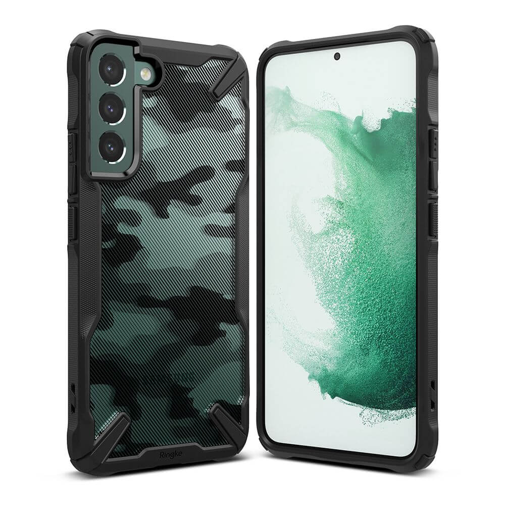 Противоударен Хибриден Калъф за Samsung S22 Plus, Ringke Fusion X Camouflage Case, Черен