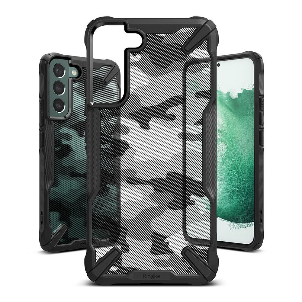 Противоударен Хибриден Калъф за Samsung S22, Ringke Fusion X Camouflage Case, Черен (2)