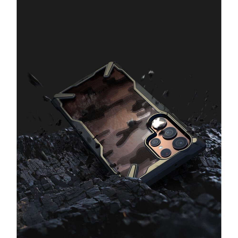 Противоударен Хибриден Калъф за Samsung S22 Ultra, Ringke Fusion X Camouflage Case, Черен (5)