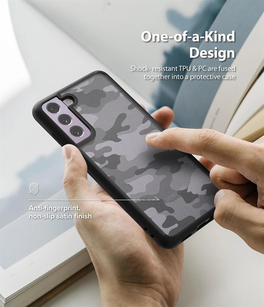 Противоударен Калъф за Samsung S21 FE, Ringke Fusion X Camouflage Case, Черен (6)