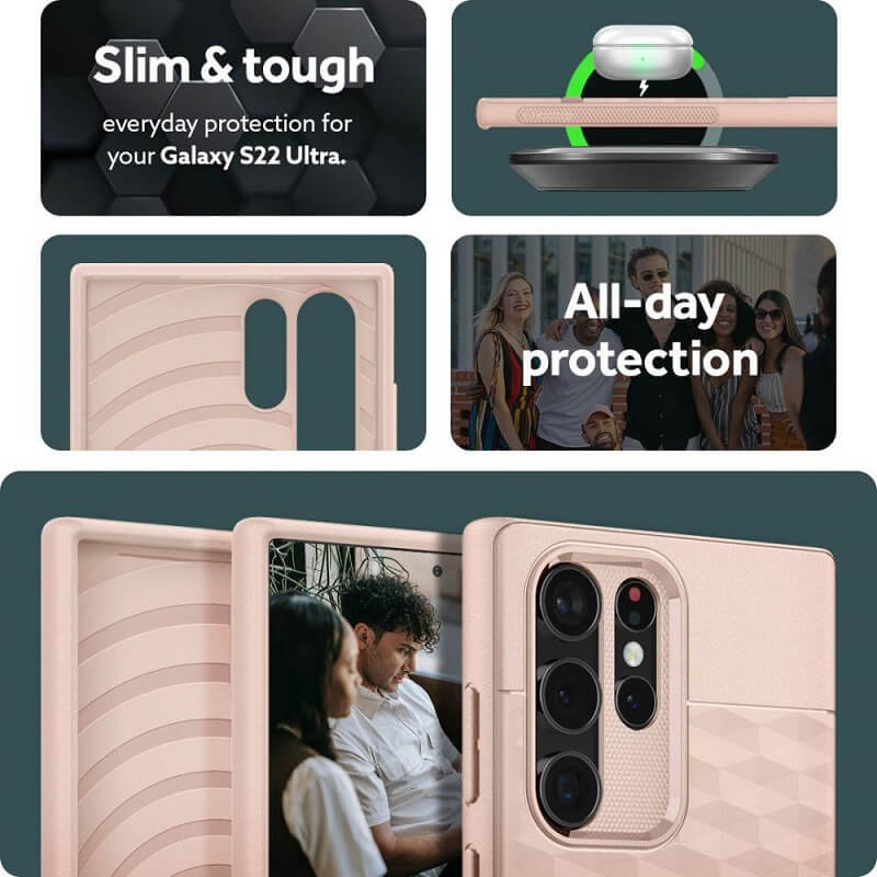 Противоударен Калъф за Samsung S22 Ultra, Spigen Caseology Parallax, Бежов (7)