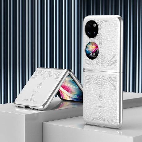 Кожен Калъф за Huawei P50 Pocket, GKK Luxury Case, Бял (2)