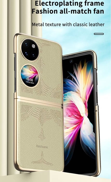 Кожен Калъф за Huawei P50 Pocket, GKK Luxury Case, Златист (7)