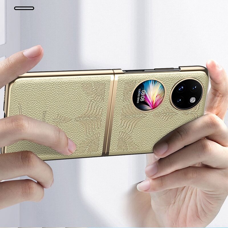 Кожен Калъф за Huawei P50 Pocket, GKK Luxury Case, Златист (3)
